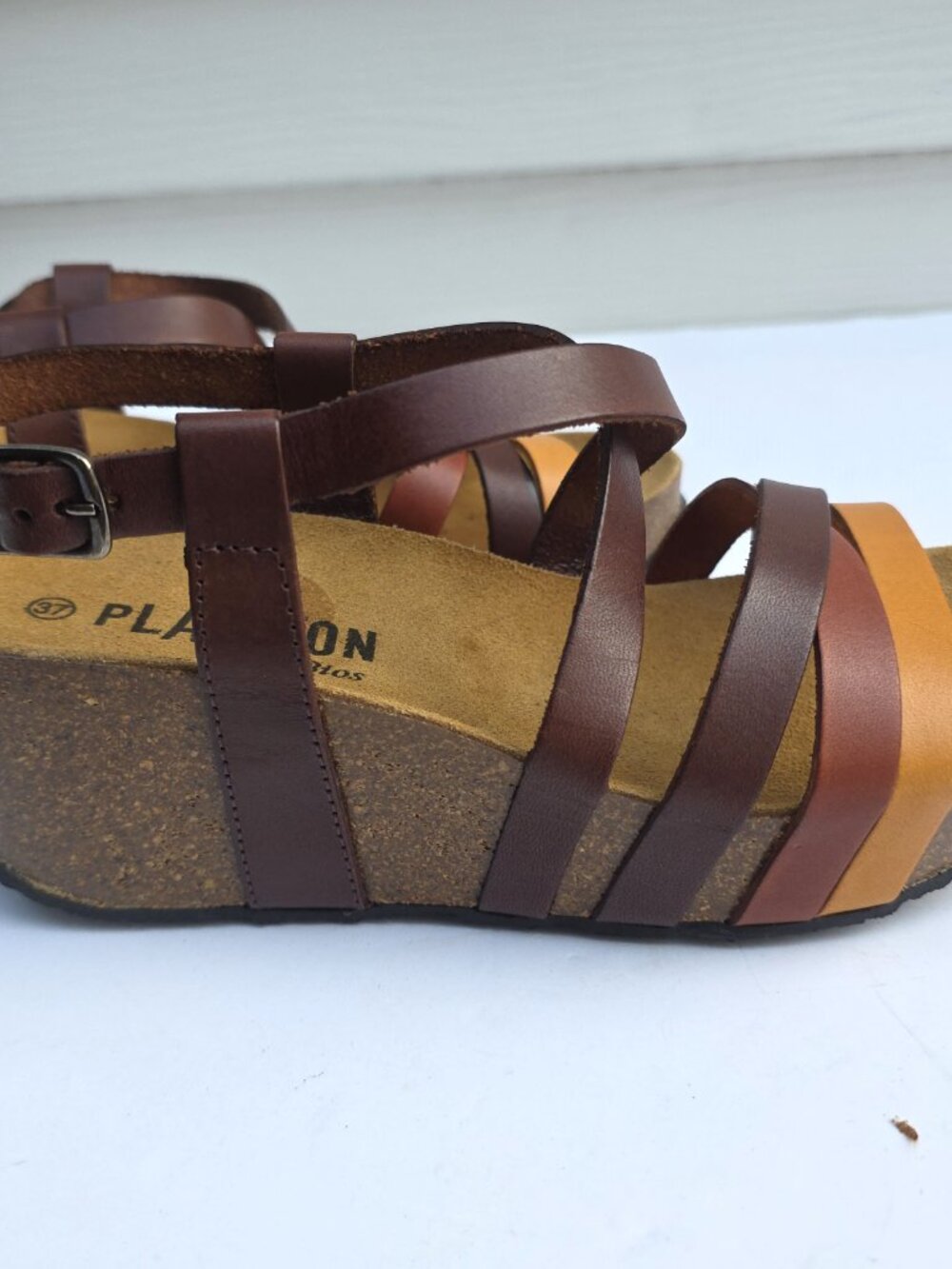 Plakton SO SONG women's wedge sandals in a brown and camel color - Picture 9 of 10